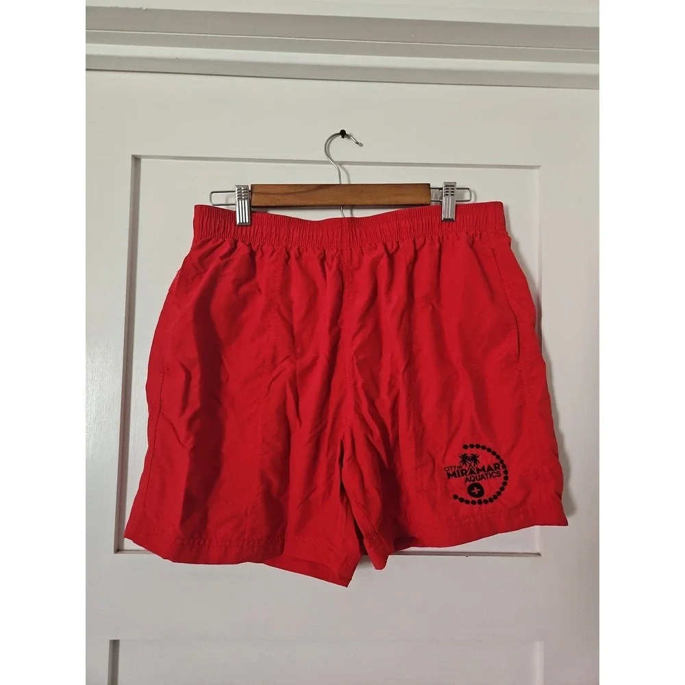 Original Watermen Men's Swim Trunks Large Red City of Miramar Aquatics Board